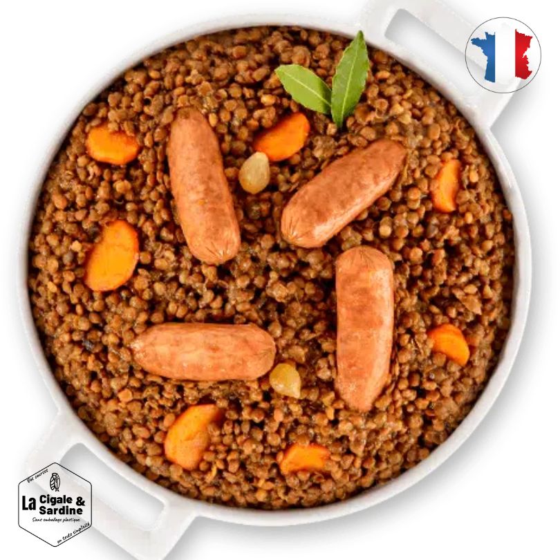 Saucisses Lentilles aux petits oignons et carottes | Pur Porc Français - 820g