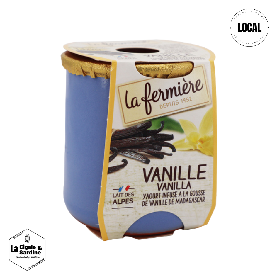 Yaourt à la vanille de Madagascar - Au Lait entier des Alpes | Pot individuel en Grès