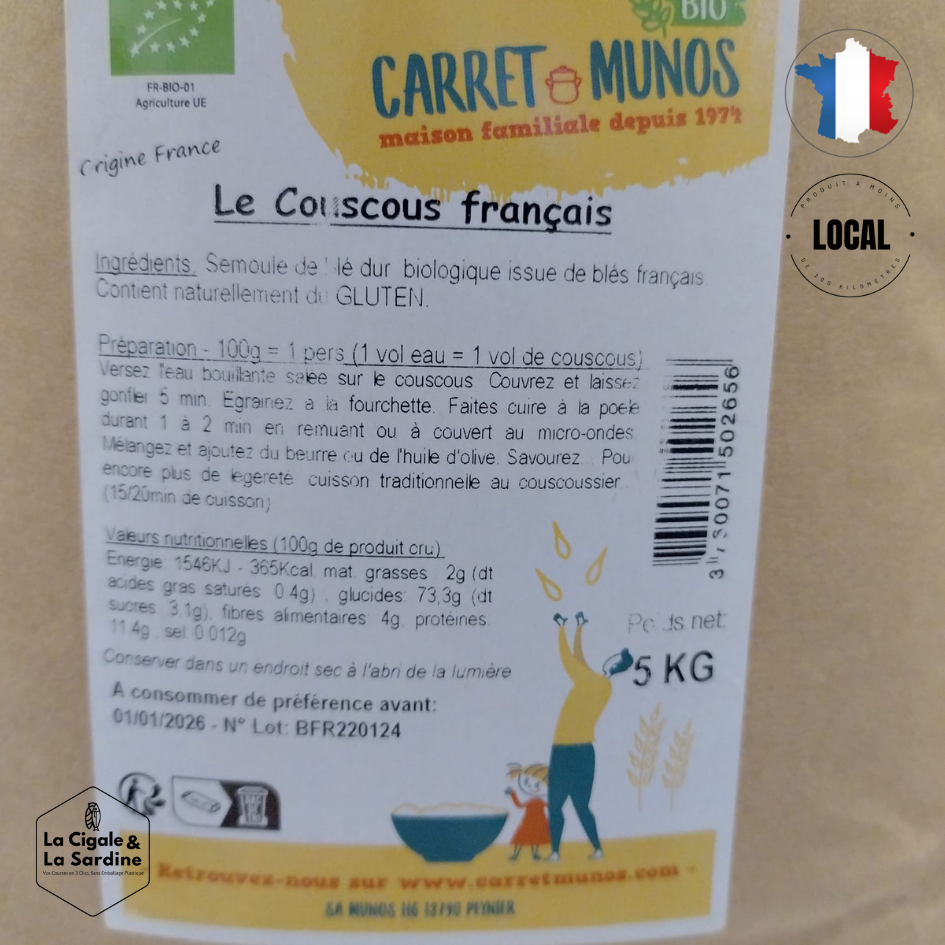 ANTI-GASPI | Couscous de Blés Français | Sac de 5Kg