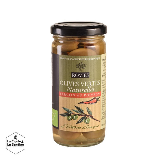 Olives vertes entières farcies aux Poivrons - Bio - 350g