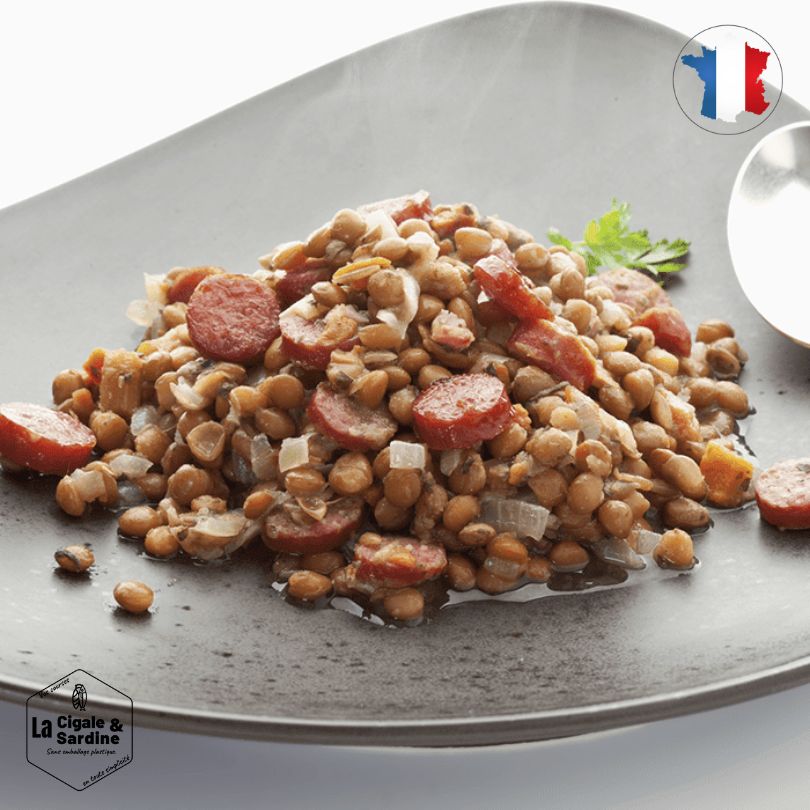 Saucisses Lentilles aux petits oignons et carottes | Pur Porc Français | 410g