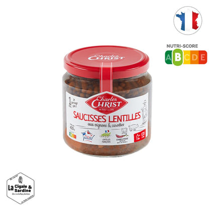 Saucisses Lentilles aux petits oignons et carottes | Pur Porc Français | 410g