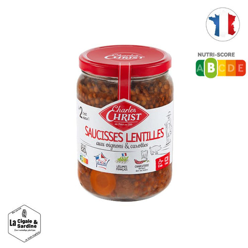 Saucisses Lentilles aux petits oignons et carottes | Pur Porc Français - 820g