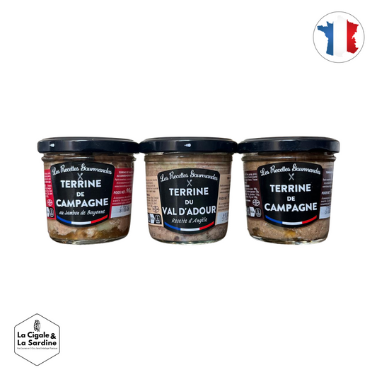 Terrines du Sud-Ouest - Campagne, Val d'Adour, Jambon de Bayonne  | 3 Pots de 90g
