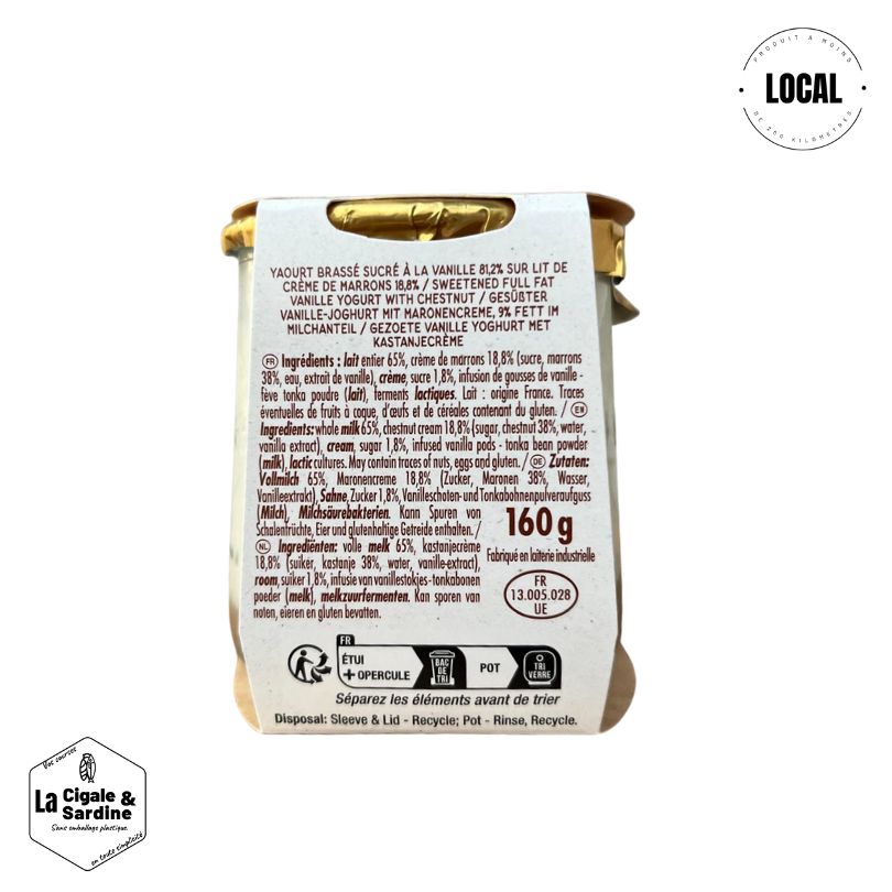 Yaourt Crème de Marron - Au Lait entier des Alpes | Pot individuel en Verre